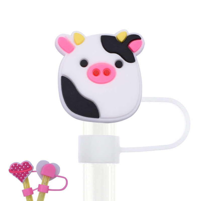 Wholesale Random 100pcs Cartoon Cute Pig Straw Cover 10MM Straw Tube Cap