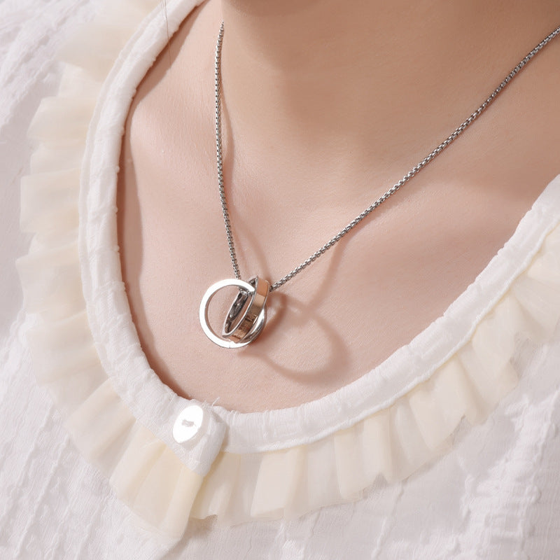 Wholesale Stainless steel double ring pendant necklace