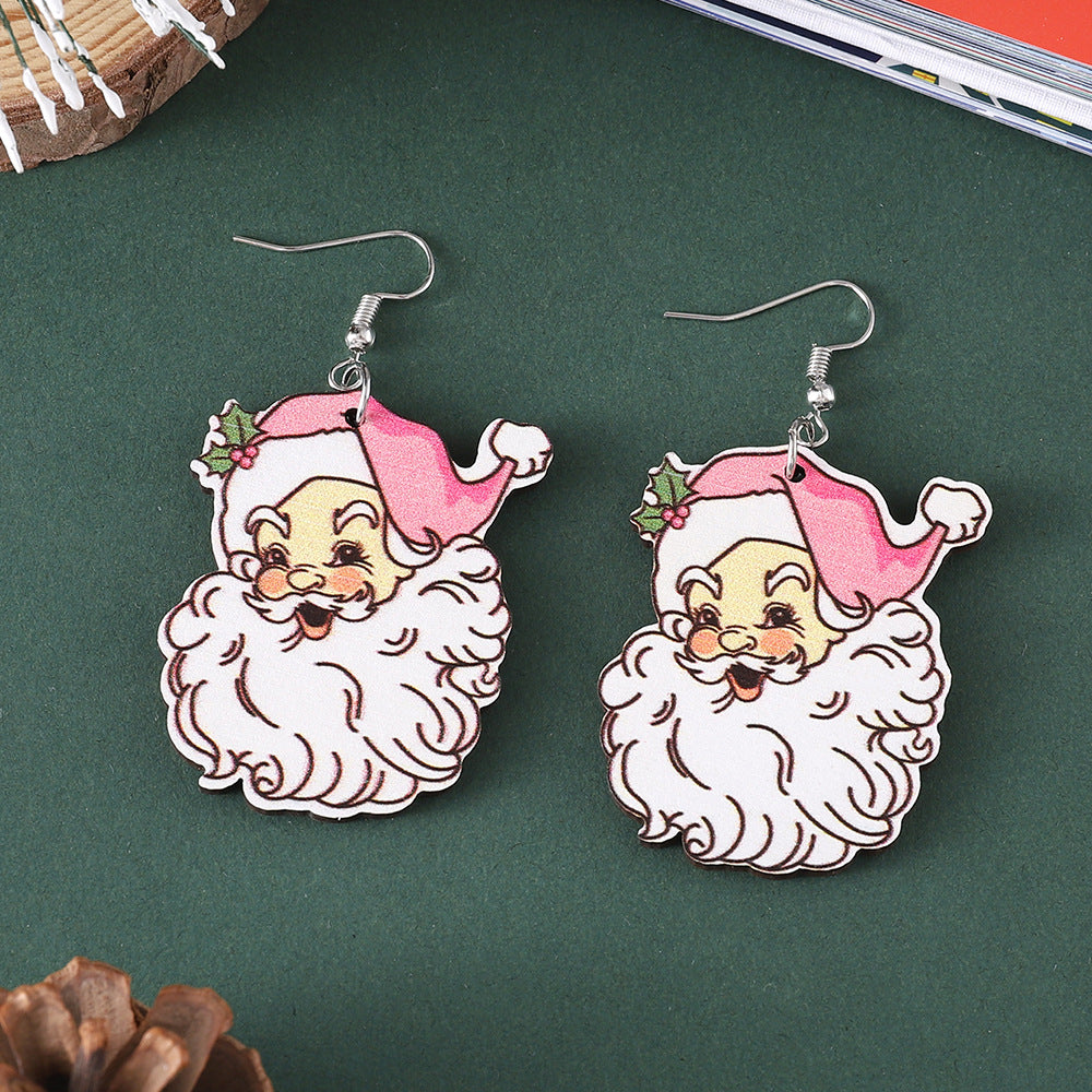 Wholesale Christmas cute bearded  necklace earring set wooden double-sided