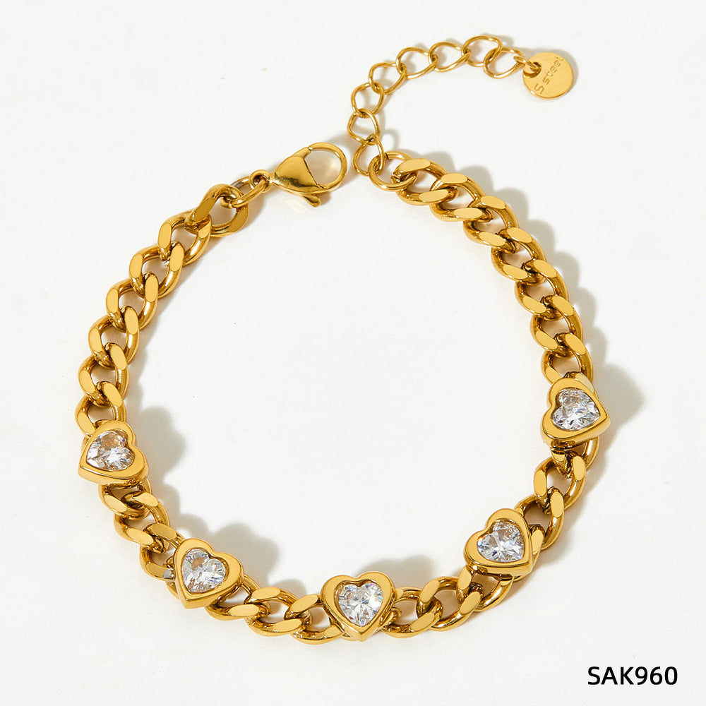 Wholesale Stainless steel bracelet stitching zircon bracelet set