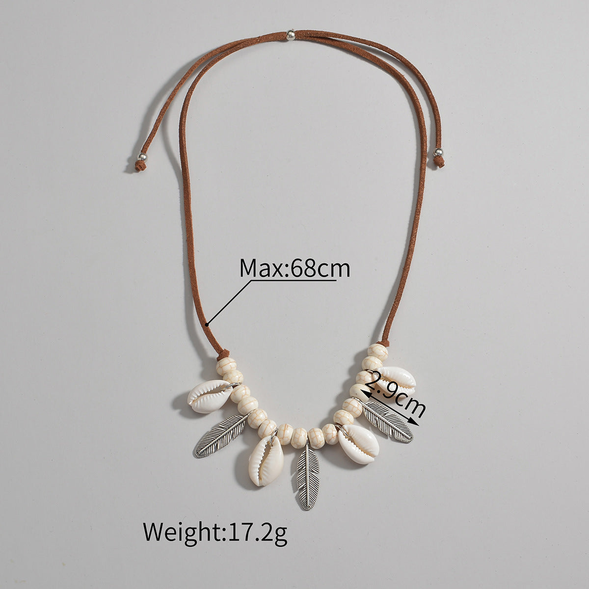 Wholesale Bohemian Ethnic Style Alloy Feather Shell Pendant Turquoise Beaded Velvet Adjustable Necklace ACC-NE-Linlu003