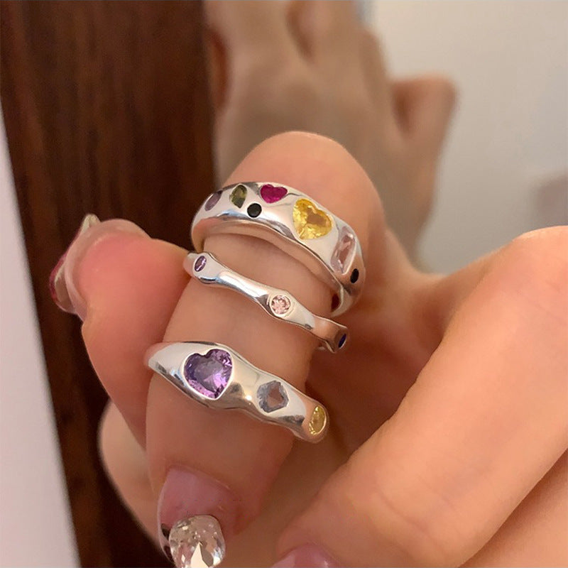 Wholesale Fashion Heart Shaped Zircon Ring For Women Irregular Alloy Vintage Style Jewelry Accessory Cute Gift Idea