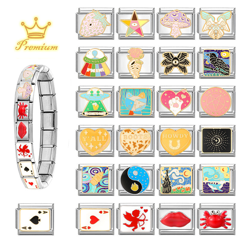 Wholesale  9mm Italian Charm Starter Bracelets DIY square Single Section Creative Stainless Steel Composable Bracelet