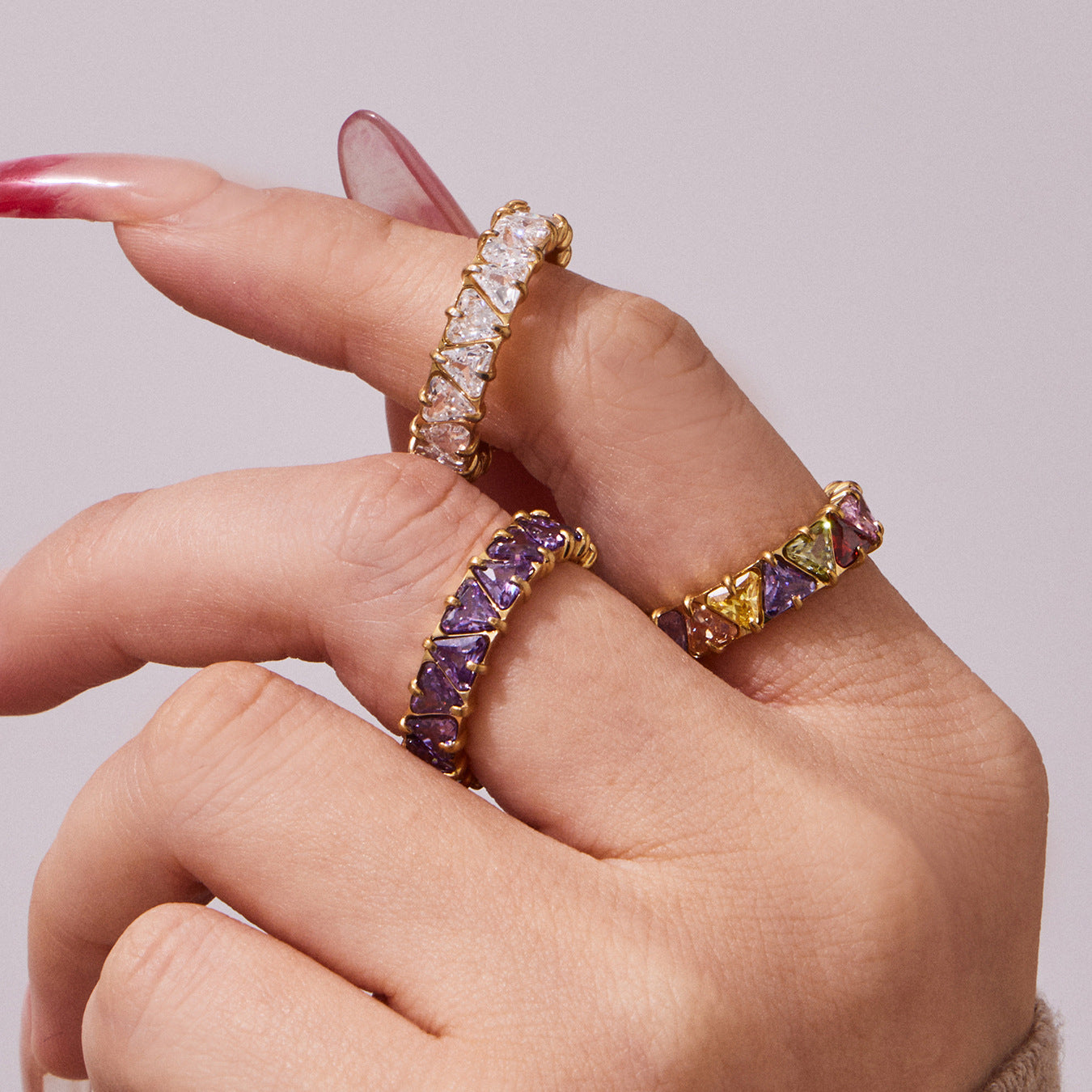 Wholesale Chic Stainless Steel Claw Set Triangle Zirconia Ring Everyday Wear Fashion Jewelry Accessory