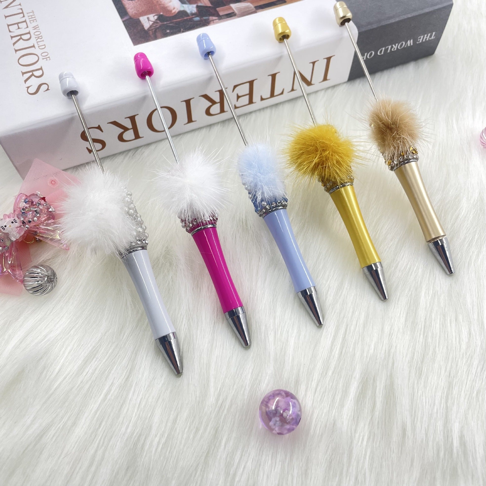 Wholesale Crushed Diamond Pom-Pom Beadable Pens