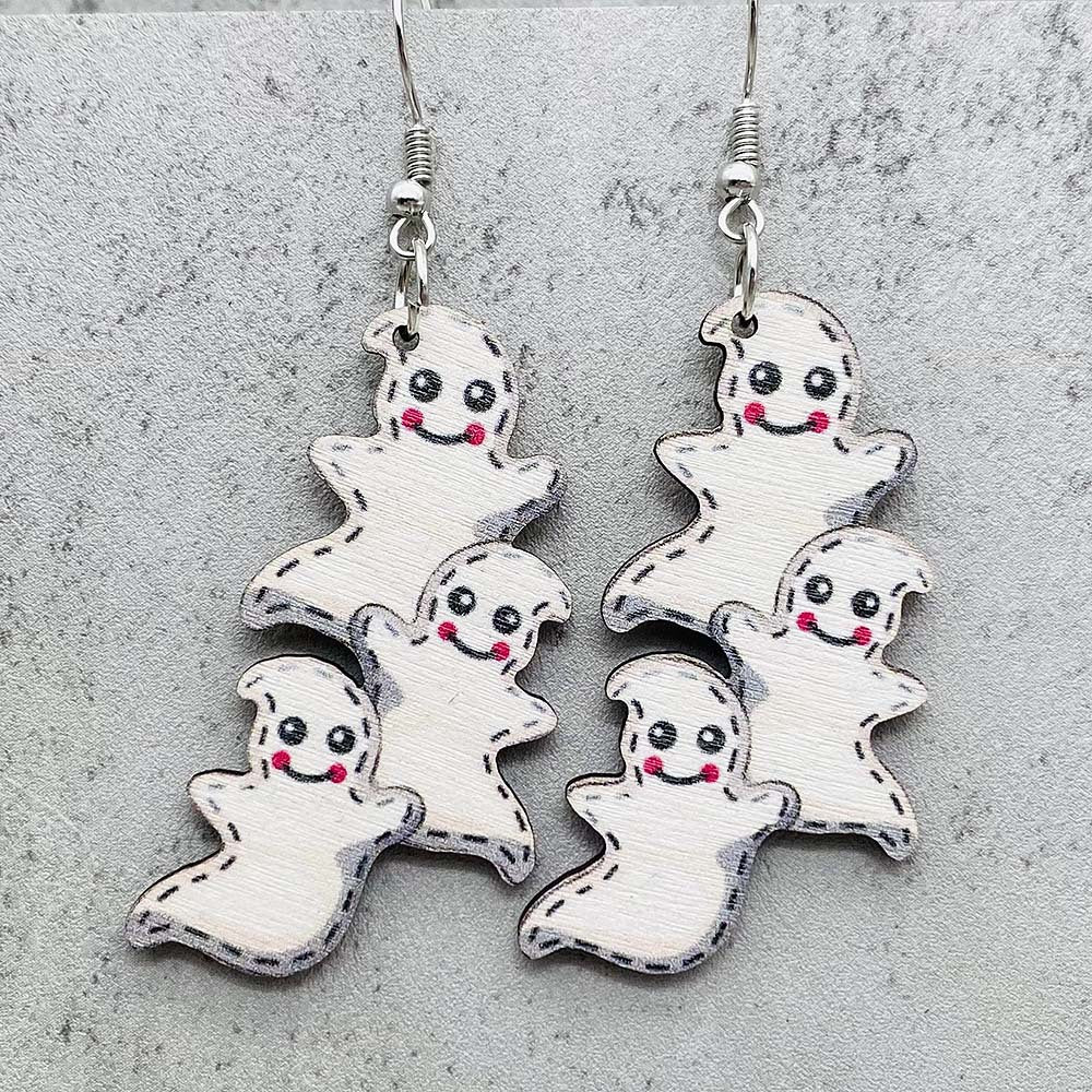 Wholesale  Halloween wooden earrings  pumpkin pine cone print  earrings