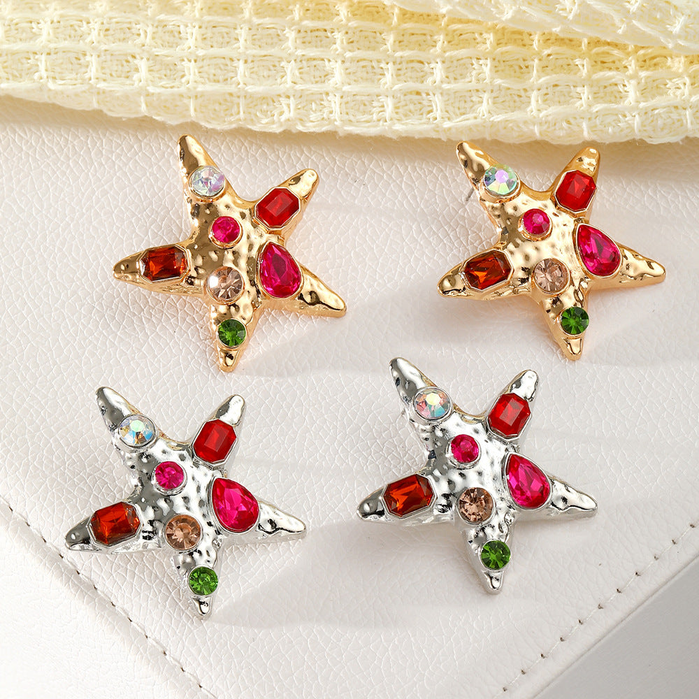 Wholesale Vintage Starfish Crystal Earrings Gold Tone Zinc Alloy Fashion Accessory