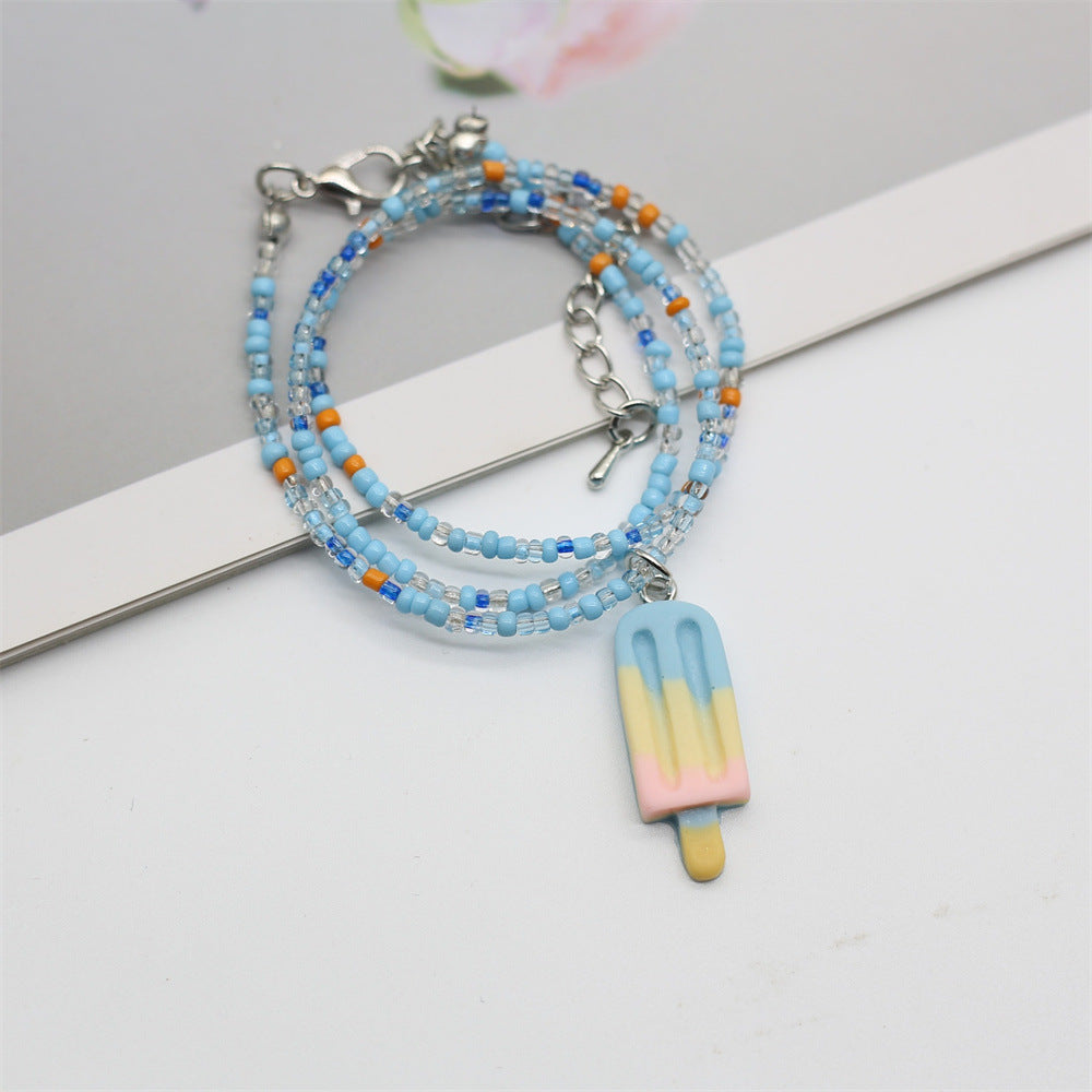 Wholesale Colorful Beaded Resin Ice Cream Pendant Necklace