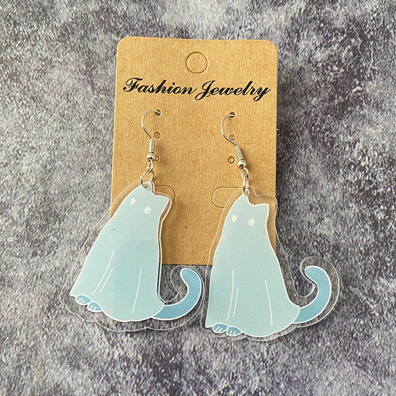 Wholesale   Exaggerated Ghost Cat Acrylic Earrings