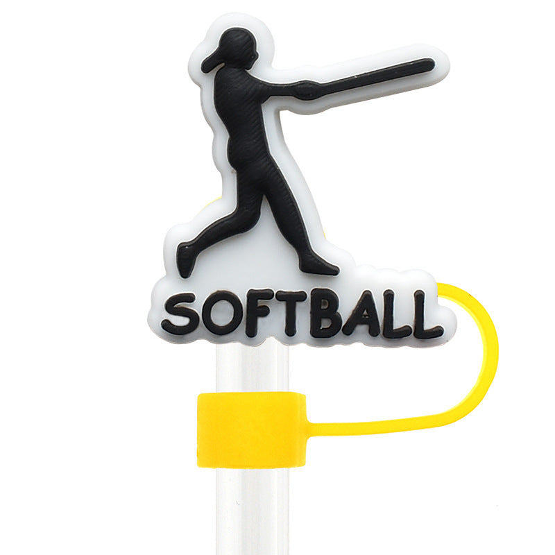 Wholesale Random 100pcs 10mm Straw Tube Cap Baseball Series PVC Soft Rubber Straw Plugs ACC-SCR-RYY018