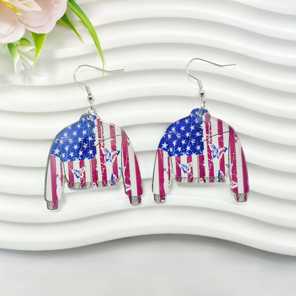 Wholesale American Independence Day Earrings Red White and Blue Flag Series Acrylic Sheet Earrings ACC-ES-Qiyu009