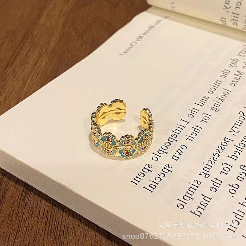 Wholesale Four-Leaf Flower Open Ring,  New Chinese Style Retro Design,  Trendy Jewelry Accessory for Women