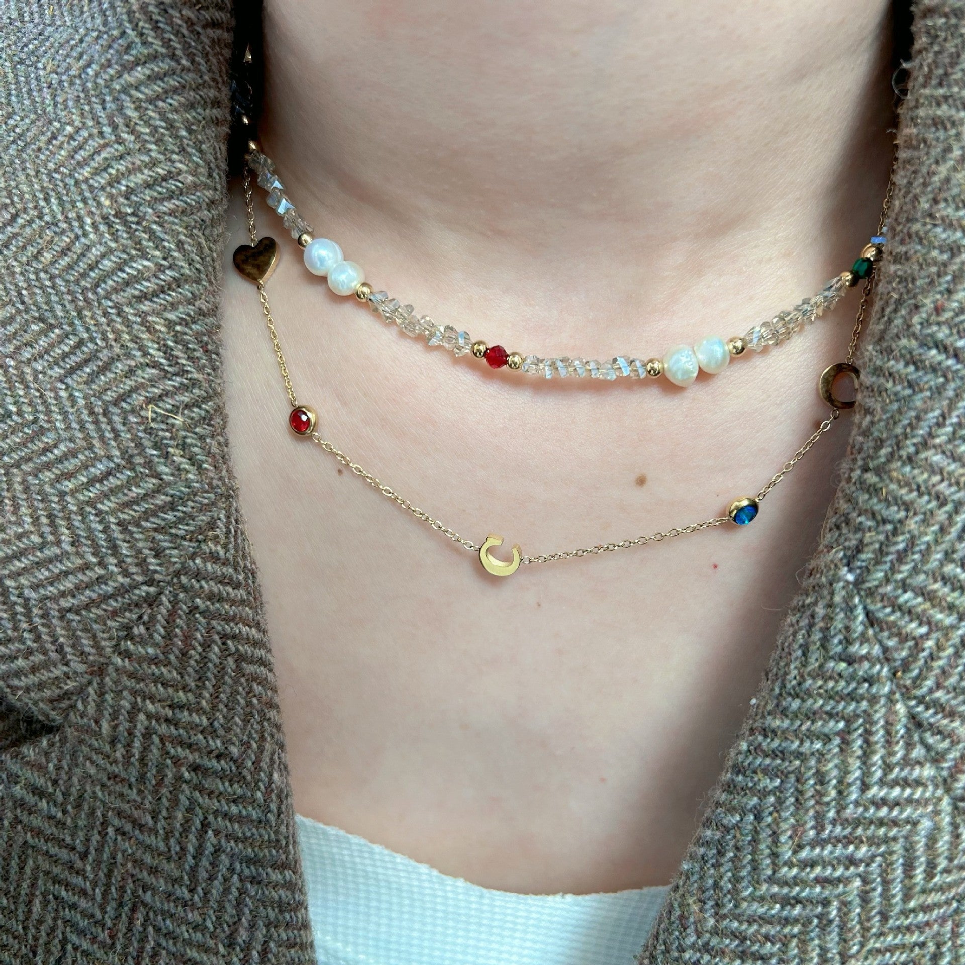 Wholesale  pearl crystal elements Bohemian stainless steel Baroque pendant necklace