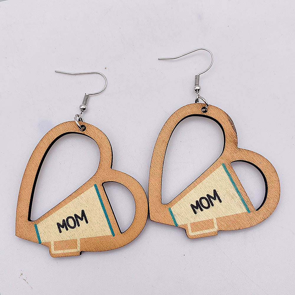 Wholesale Wooden Hollow Peach Heart Pendant Earrings