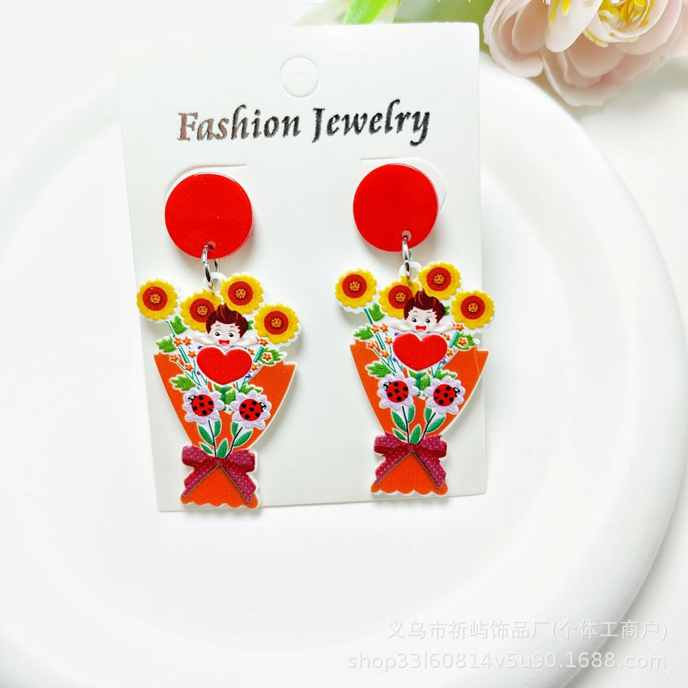 Wholesale Rose Earrings Mother's Day Acrylic Earrings ACC-ES-Qiyu011