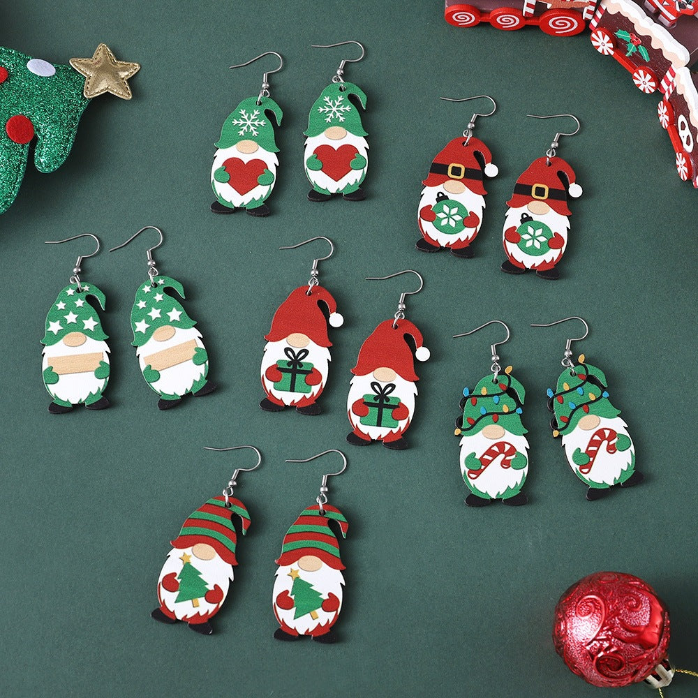 Wholesale Christmas Cute Dwarf Christmas Tree Pendant Wood Earrings