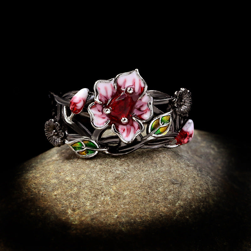 Wholesale Gothic style black gold plated two-tone flower ring