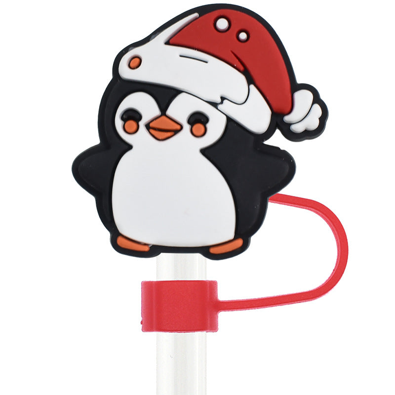 Wholesale Random 100pcs Christmas Cartoon Puppy 10mm PVC Soft Straw Tube Cap ACC-SCR-RYY094