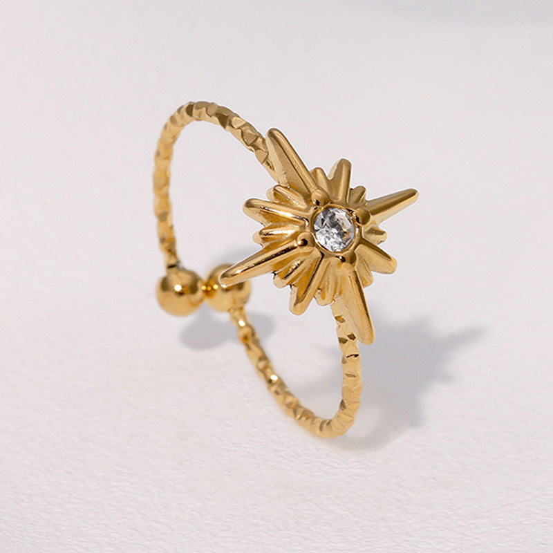 Wholesale diamond eight-pointed star stainless steel open ring