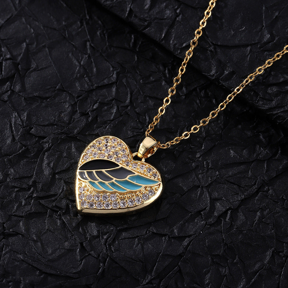 Wholesale Oil Dripping Love Heart Moon Copper Necklaces ACC-NE-SY005