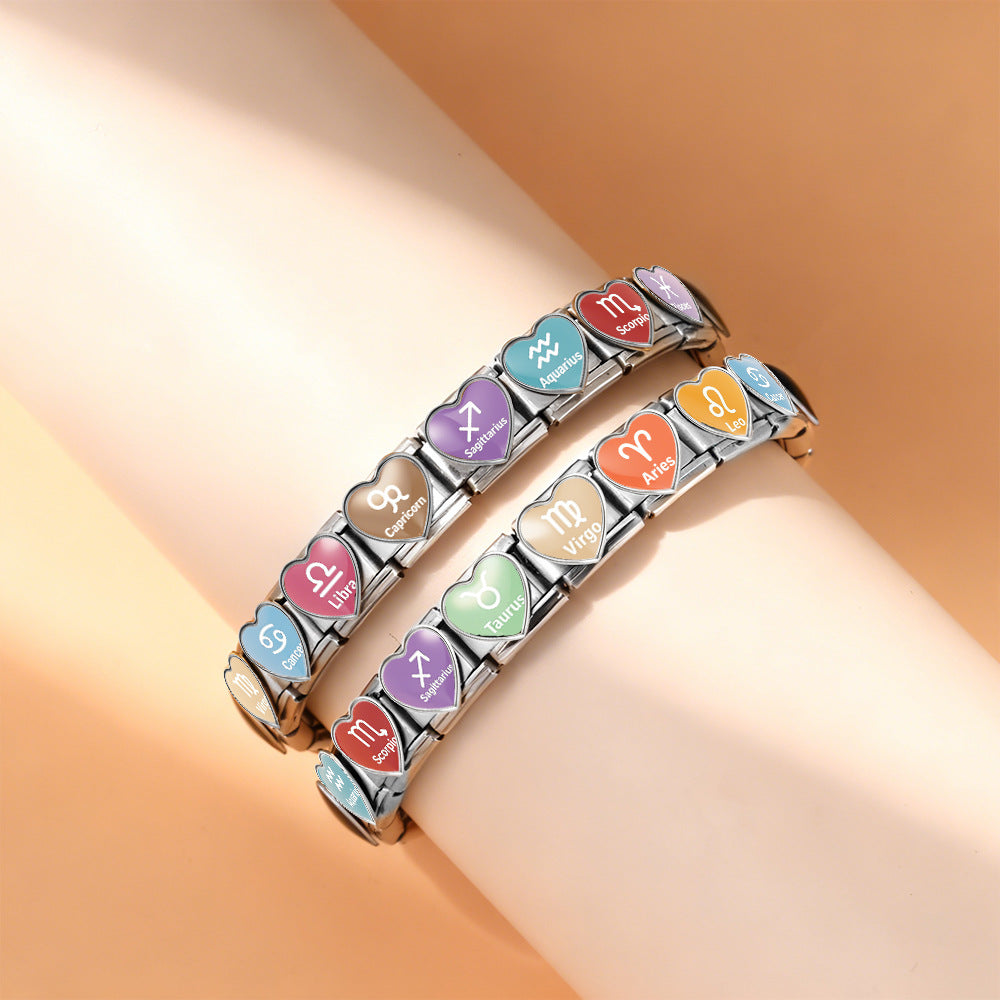Wholesale heart-shaped 12 Contion sign Italian patchwork stainless steel DIY watch strap chain