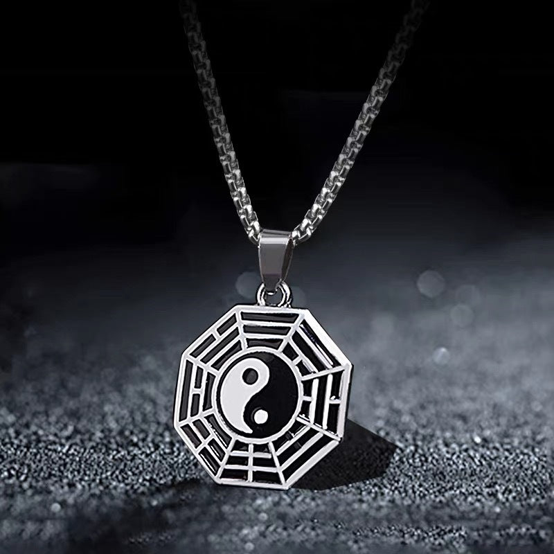 Wholesale Stainless Steel Drip Oil Tai Chi Gossip Pendant Necklace Chinese Style Hip Hop Trendy Jewelry Accessory for Party