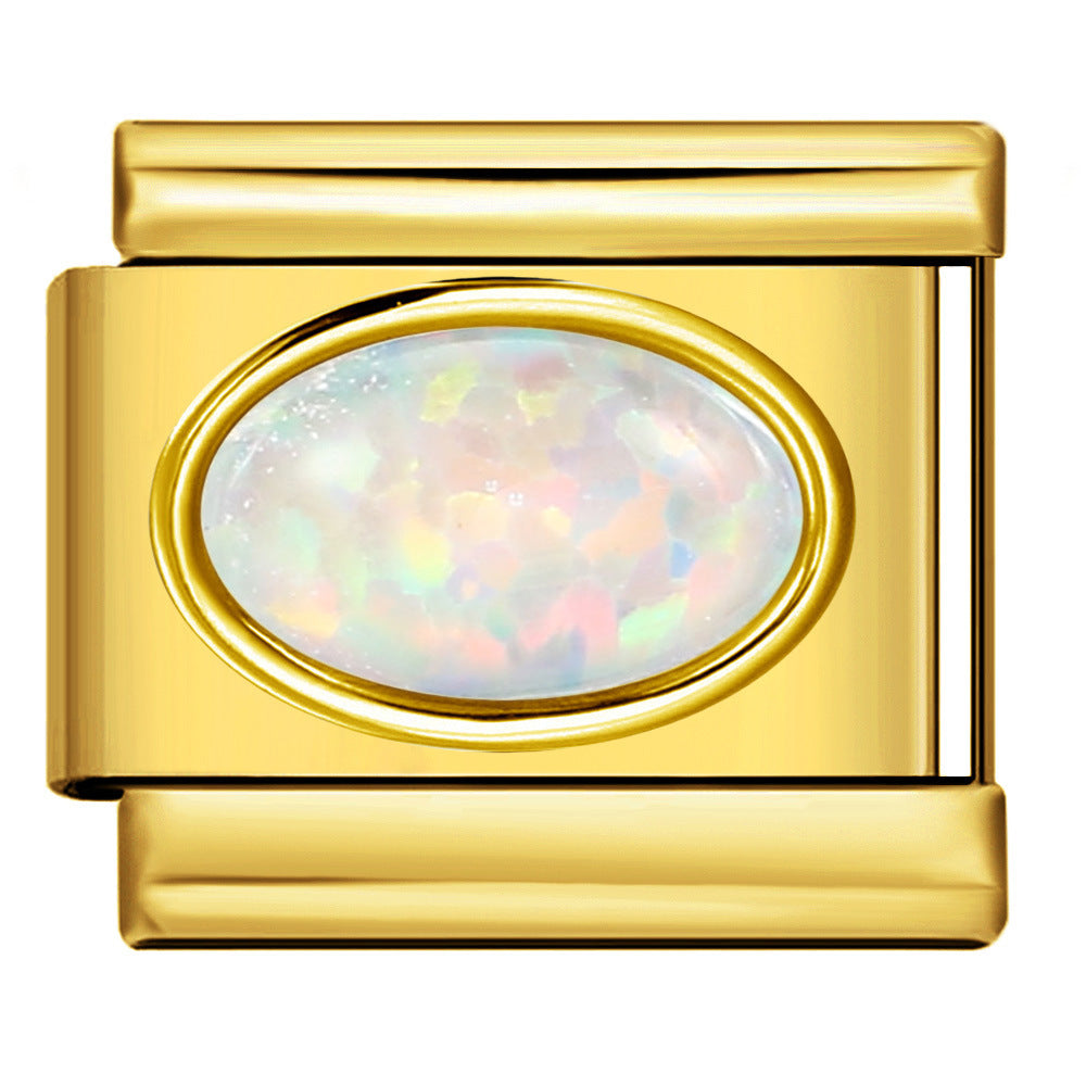 Wholesale Italian Charm Bracelet 9mm DIY Splicing Removable Oval Colored Stone Stainless Steel Composable Bracelet