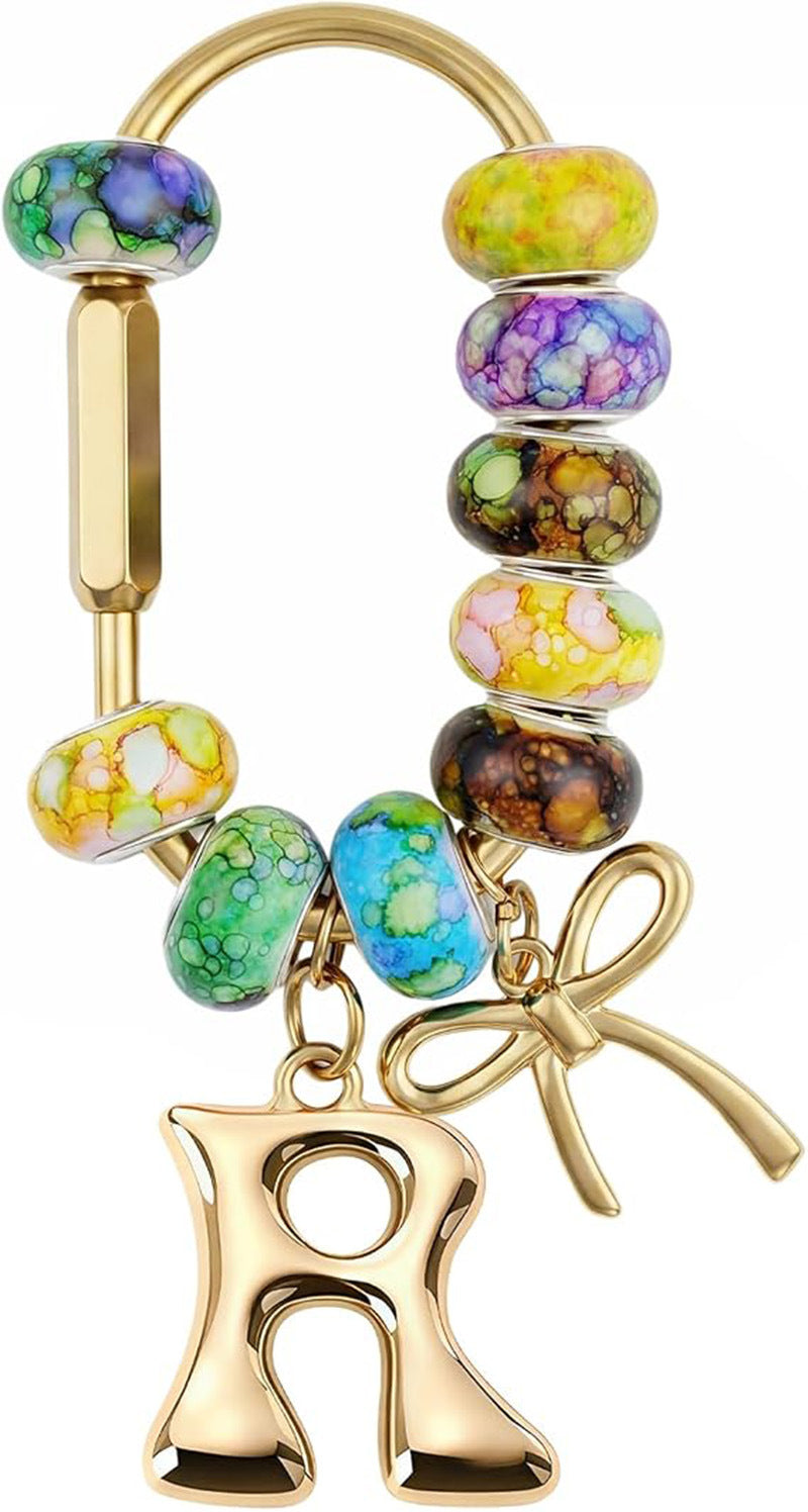 Wholesale Acrylic Colorful Beaded Letter Keychain Cute Bag Charm And Phone Pendant Trendy Car Key Accessory Boutique Resale Gift