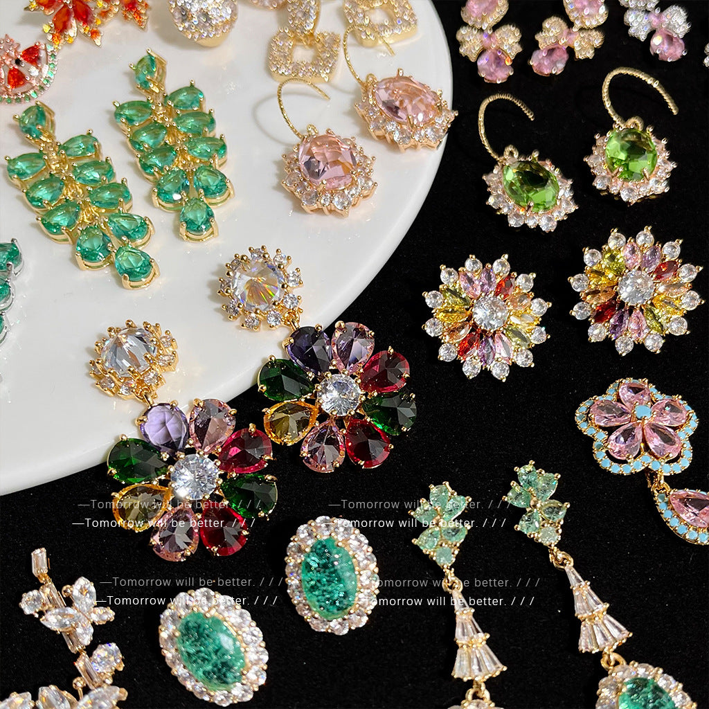 Wholesale Electroplated Colorful Gem Zircon Earrings Flower Earrings ACC-ES-Eryu009