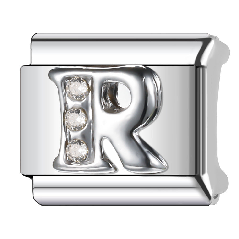 Wholesale Italian Charm Bracelet 9mm DIY Diamond English Letter   Creative Stainless Steel Composable Bracelet