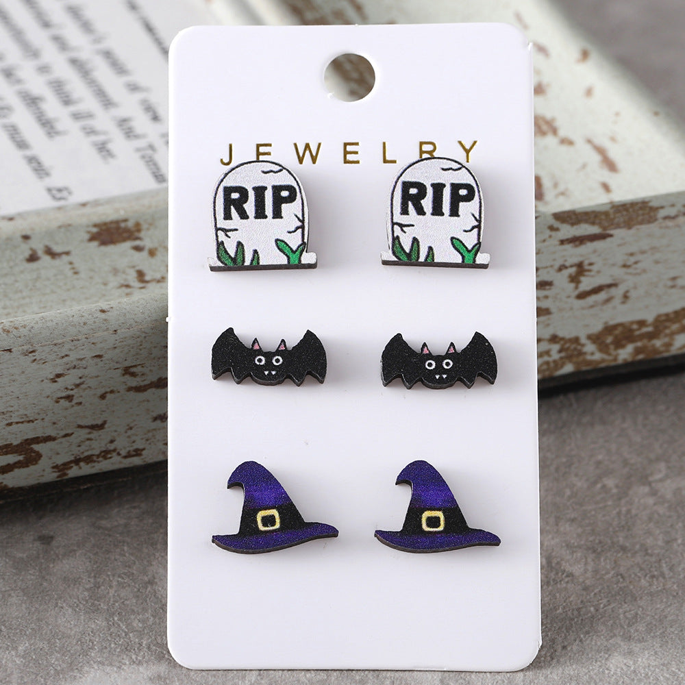 Wholesale Halloween Bat Pumpkin Black Cat Skull Ghost Earrings