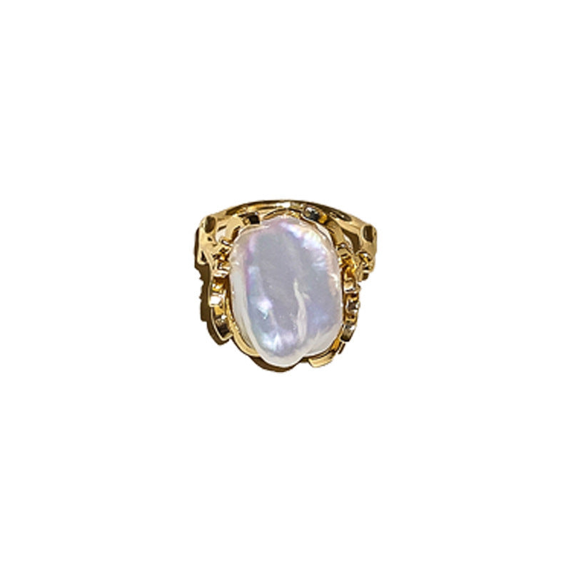 Wholesale Real Gold Plated Baroque Pearl Open Ring - Fashion Jewelry Accessory for Women Boutique Resale
