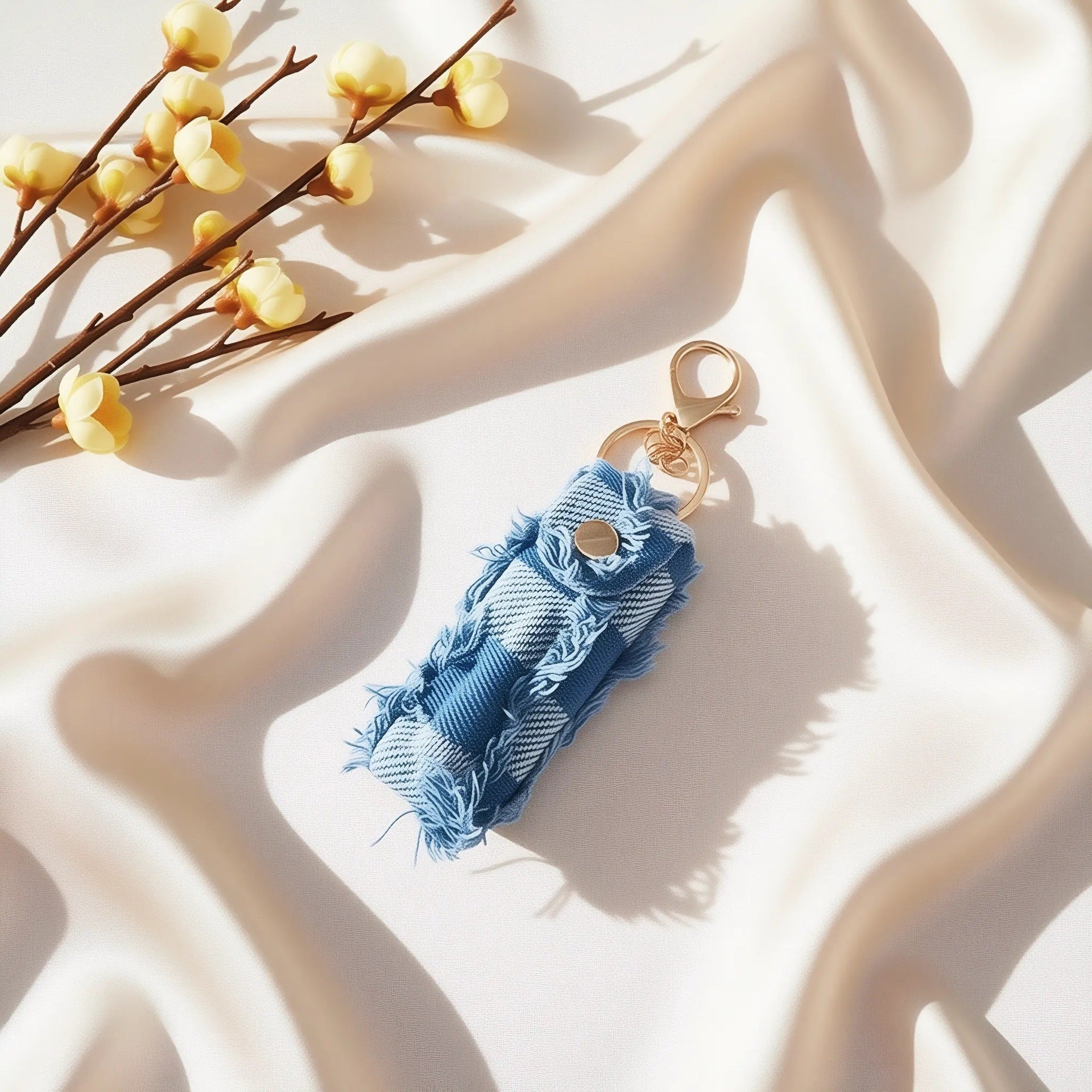 Wholesale Trendy Handmade Denim Bag Charm Keychain - Fabric Coin Purse Decorative Accessory