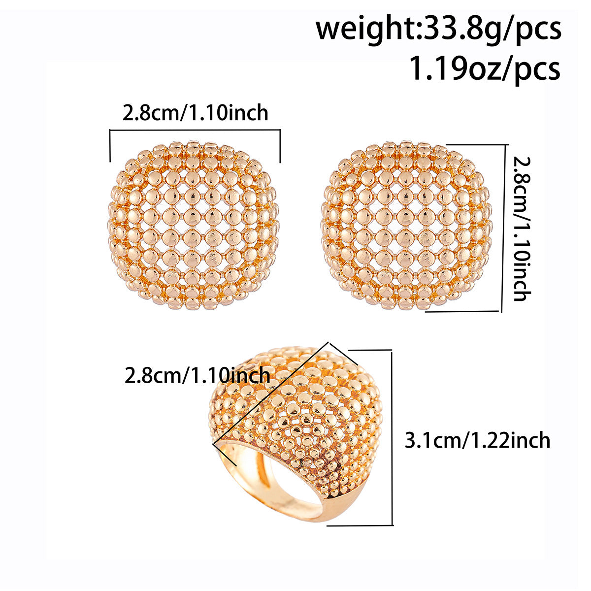 Wholesale  Retro Ring suit  Geometric Hollow  Round Bead Metal Earrings Jewelry
