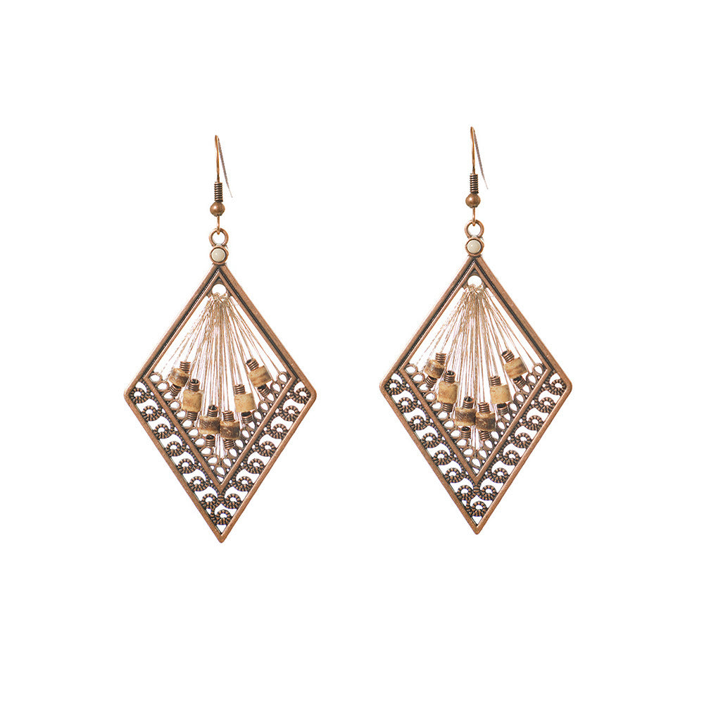 Wholesale Retro Drop Shaped Hand-Woven Earrings Alloy European American Fashion Accessory