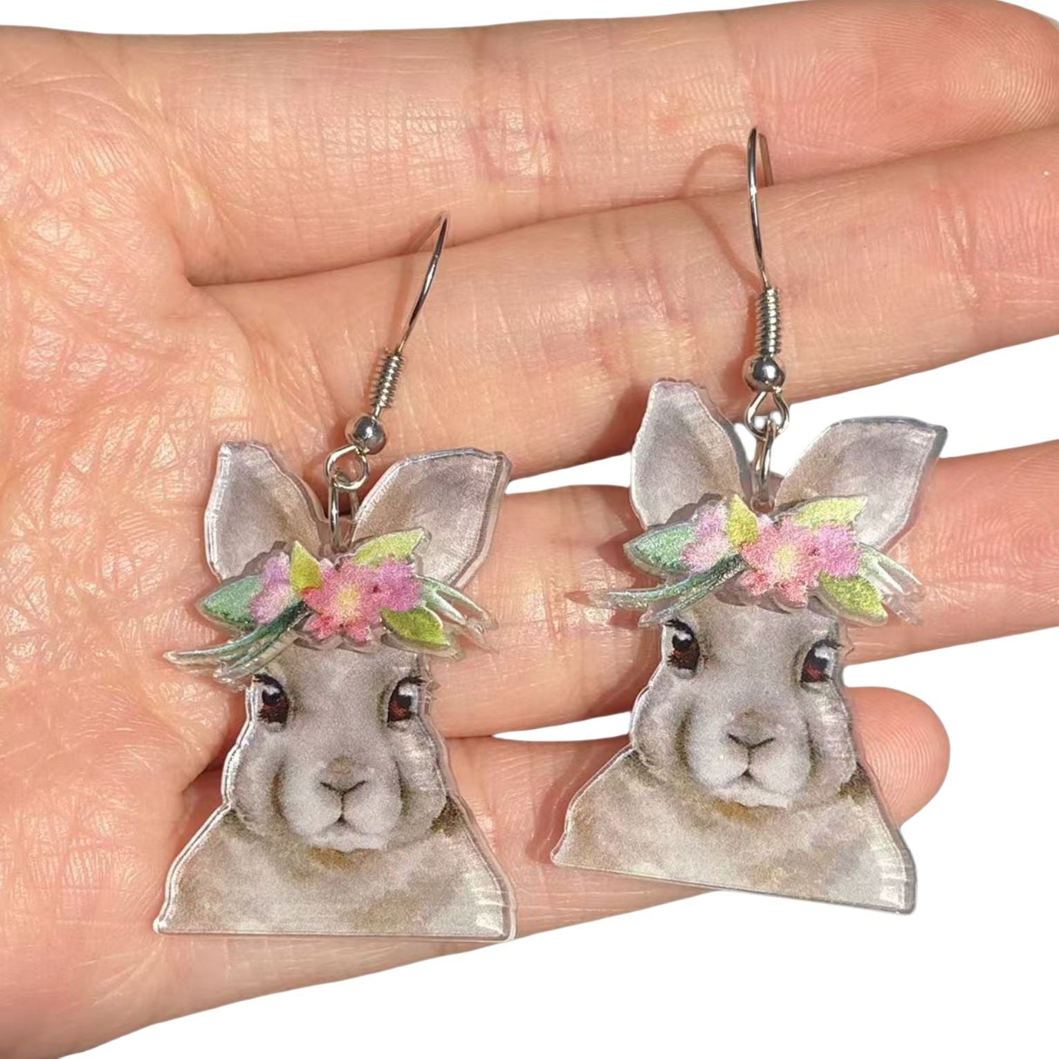 Wholesale  acrylic double-layer printing cute cartoon animal rabbit earrings