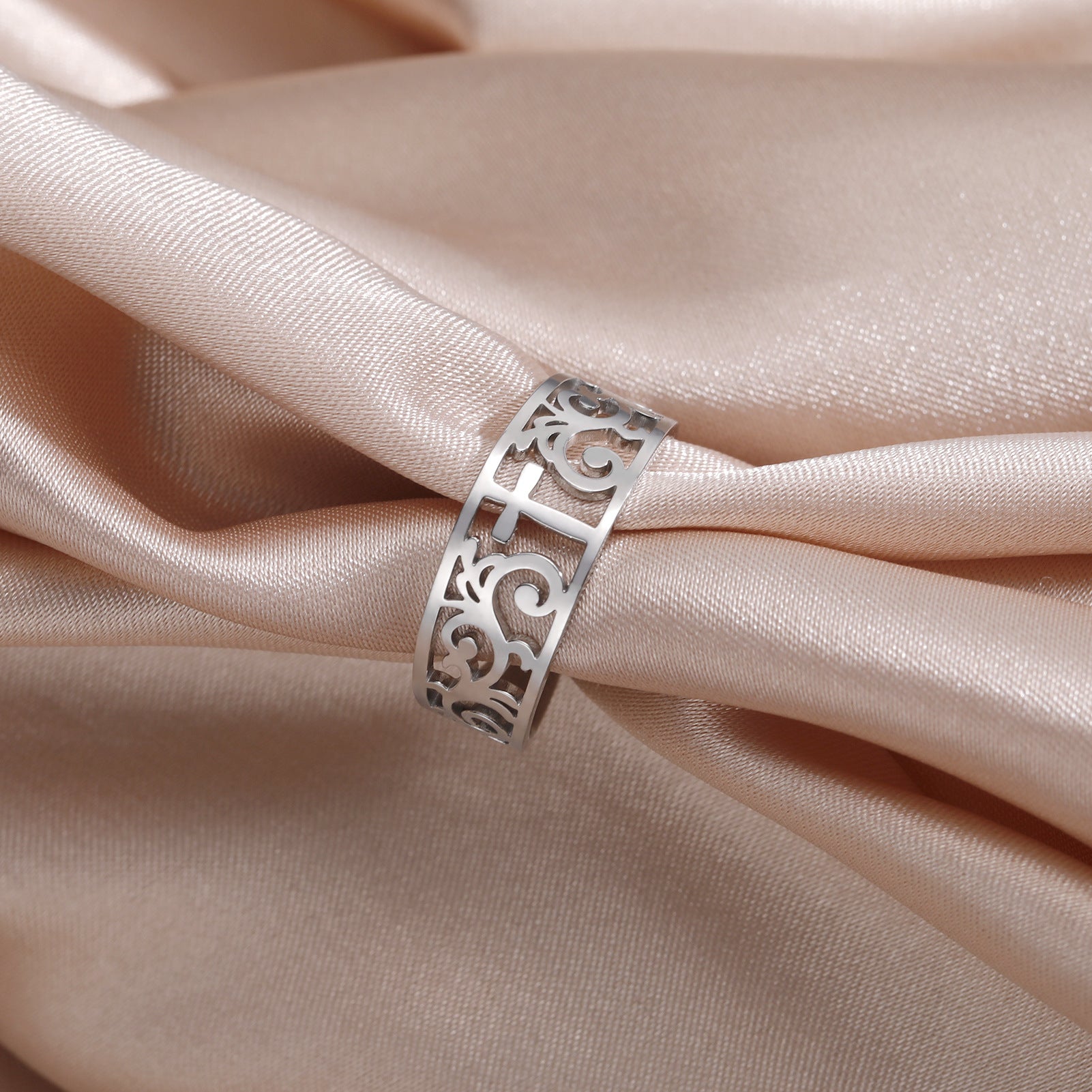 Wholesale Stainless Steel Hollow Cross Open Ring Vintage Unisex Fashion Accessory