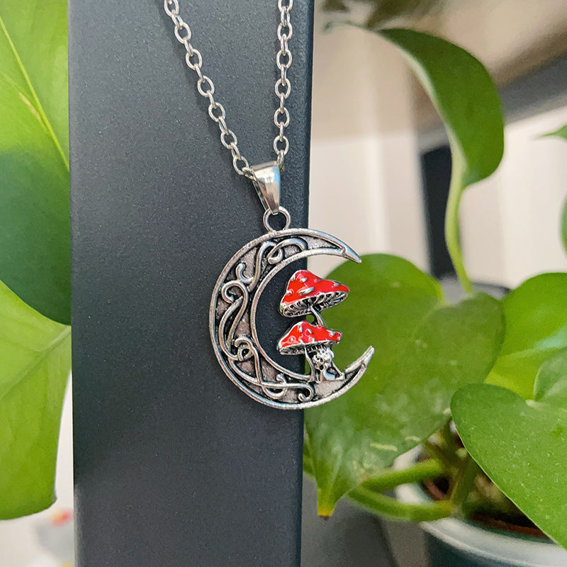 Wholesale  fashion unique moon cute little girl red mushroom pendant necklace
