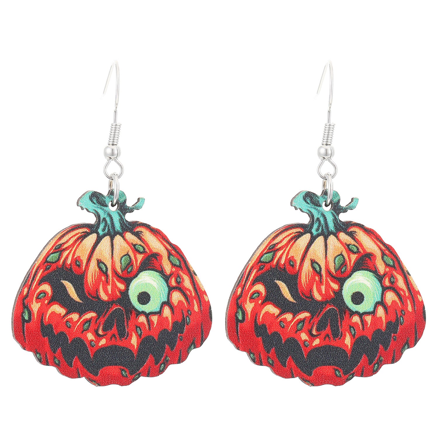Wholesale  Gothic Western Wooden Pendant Earrings with Pumpkin Skull Print Jewelry Accessory for Resale
