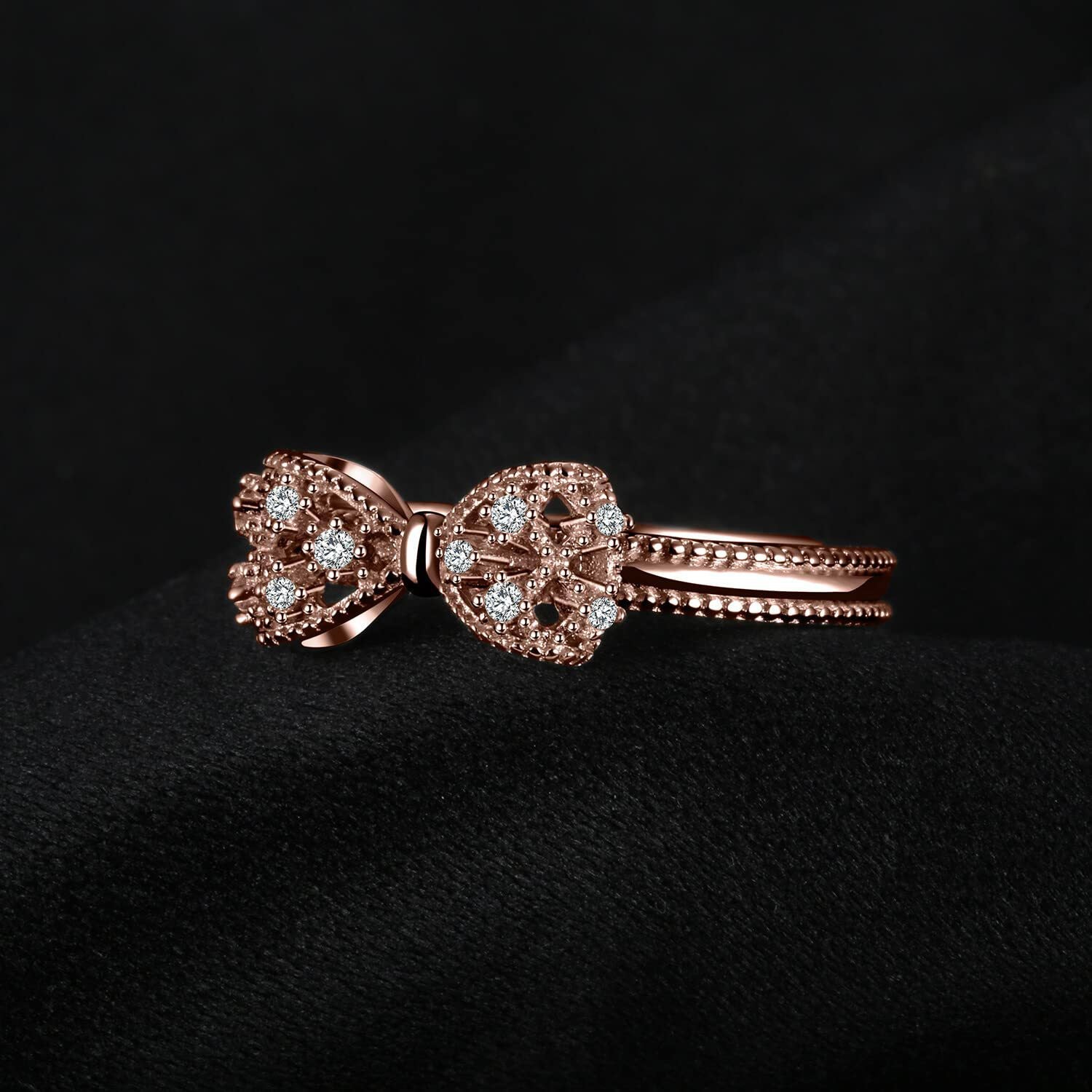 Wholesale 3D Bowknot Sweetheart Ring For Women Copper Zircon Fashion Jewelry Accessory Chic Princess Style Gift