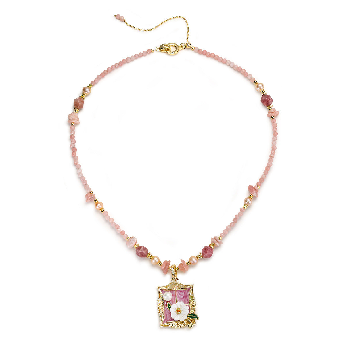 Wholesale Pink natural stone beaded necklace