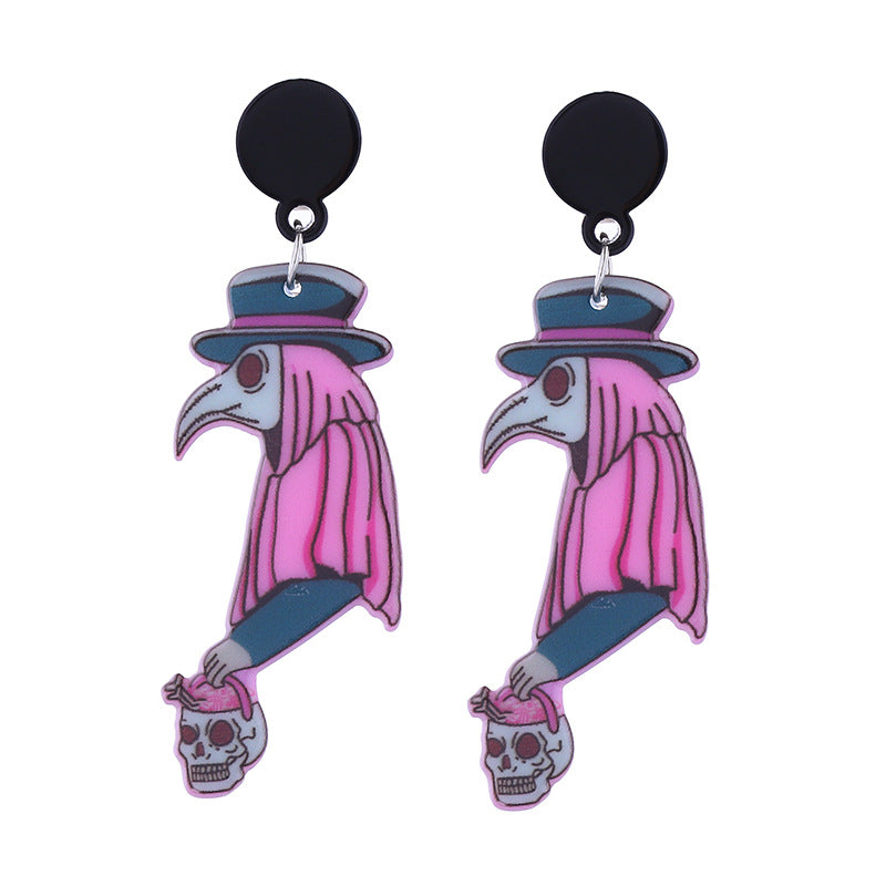 Wholesale  Halloween cute funny long-legged witch pink ghost acrylic earrings