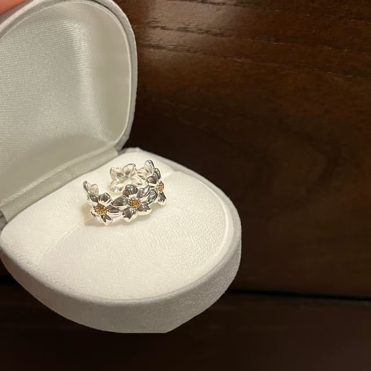 Wholesale Flower Design Open Ring Silver Plated Alloy Women S Ring Stylish Fashion Accessory For Everyday And Party