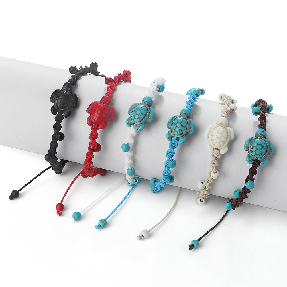 Wholesale Bohemian Ocean Design Turquoise Turtle Woven Bracelet - Adjustable Unisex Fashion Accessory Gift