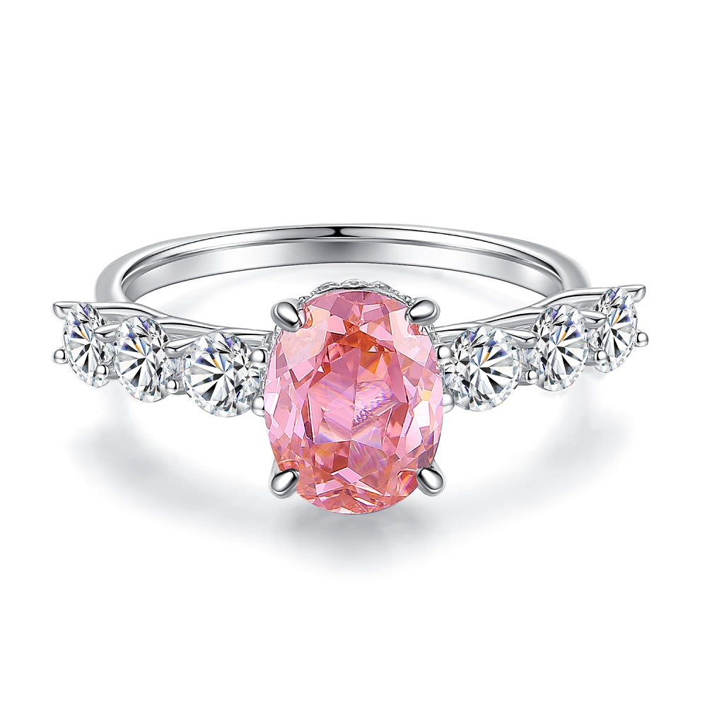Wholesale S925 Sterling Silver Ice Cut Ring Pink Diamond Colored Gemstone ACC-RS-JiuHao020