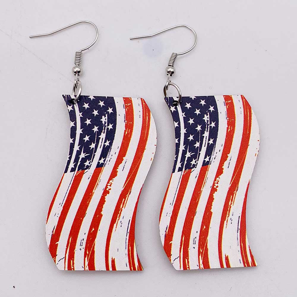 Wholesale Independence Day Wood Heart Pendant Earrings ACC-ES-ChenY059