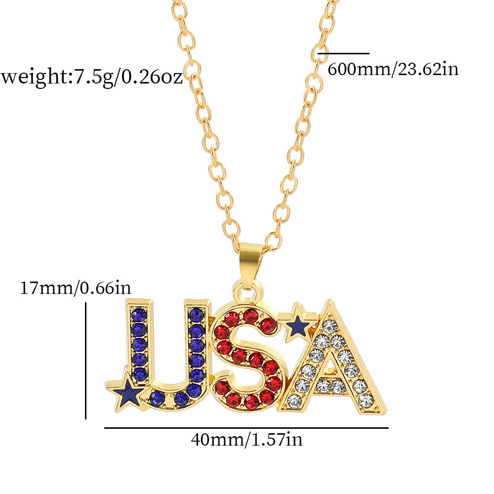 Wholesale American Independence Day Flag Five Pointed Star Diamond Alloy Necklace ACC-NE-MingXin001