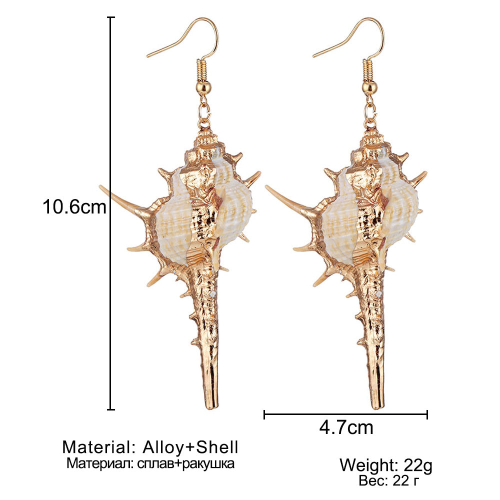 Wholesale Bohemian Natural Shell Earrings Gold Plated Conch Pendant Necklace Beach Fashion Jewelry Accessory