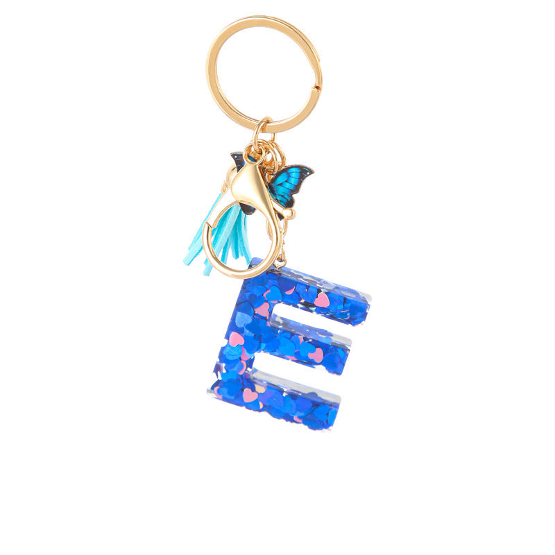 Wholesale Resin blue heart butterfly letter keychain