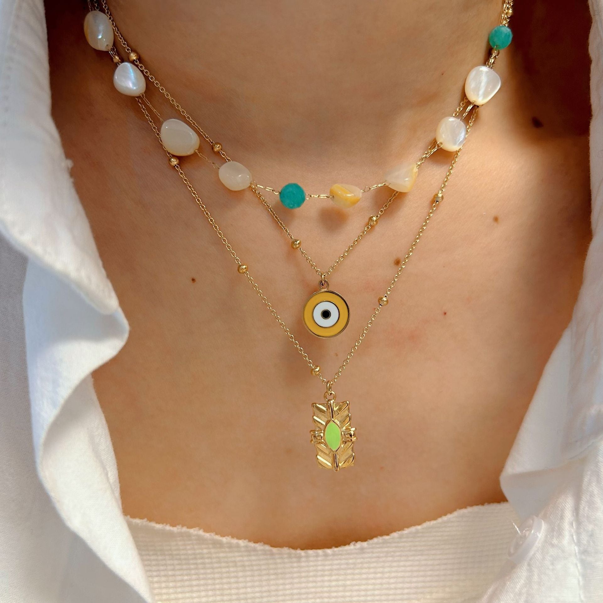 Wholesale Stainless steel Natural Stone Beaded Necklace Devil's Eye  Necklace